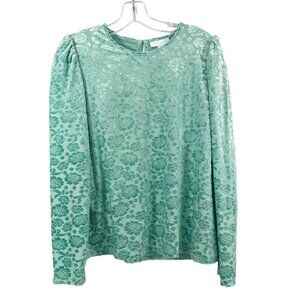 NEW Charter Club Green Velvet Burnout Floral Long Sleeve Top - Size Small